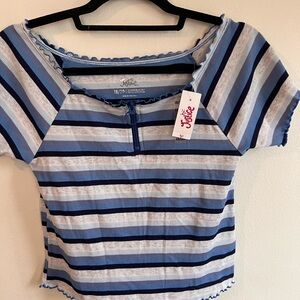Justice Blue and White‎ Striped Zipper Top